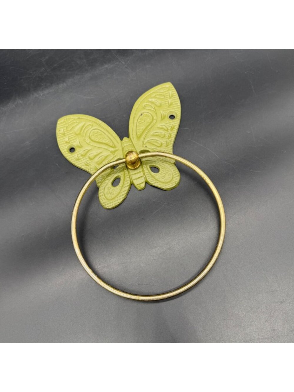 Vintage Butterfly Towel Ring Holder 70s Avocado Green Metal Bathroom Decor Retro